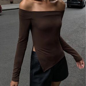 Terracotta off shoulder long sleeve shirt